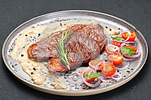 Fresh Cooked Meat on Metallic Plate Sliced Tomato