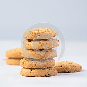 Fresh cookies bread on white background.