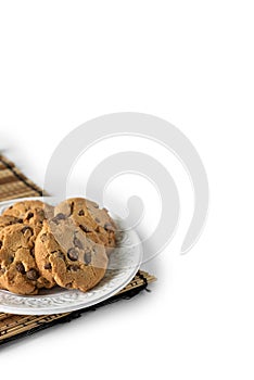 Fresh cookies with chocolate with white background