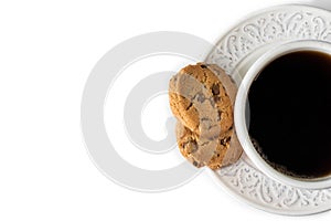 Fresh cookies with chocolate with white background