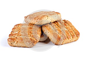 Fresh Cookies Isolated on White Background. Stack Of Digestive Biscuits Closeup. Highly Retouched, Full Depth of Field