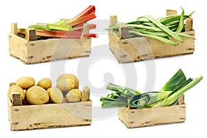 Fresh cooking vegetables in a wooden crate