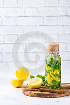 Fresh cool lemon lime mint infused water detox drink