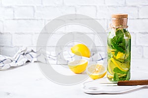 Fresh cool lemon lime mint infused water detox drink