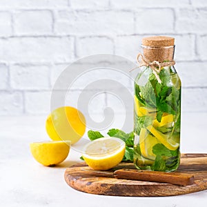 Fresh cool lemon lime mint infused water detox drink