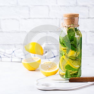 Fresh cool lemon lime mint infused water detox drink