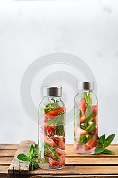 Fresh cool strawberry mint infused water detox drink
