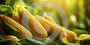 Fresh corn on the cob on a wooden table, close-up