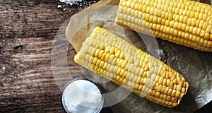 Fresh corn. Natural food from corn cob with salt. Rural Mexican