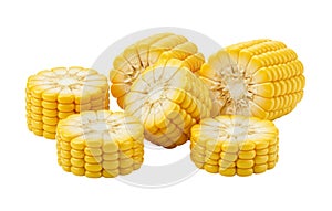 Fresh corn segments isolated on white background