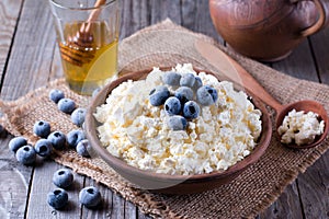 Fresh cottage cheese with blueberries