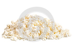 Fresh cottage cheese (curd) heap, isolated on white background .
