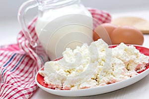 Fresh cottage cheese, eggs and milk