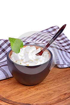 Fresh cottage cheese with mint