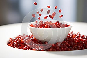 Fresh Cranberries Tumbling Into White Bowl on Light Background