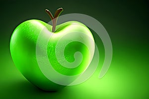 Fresh creative green shiny apple with small hearts. Genetically modified organisms without GMOs. Valentine's Day