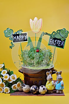 Fresh cress and rabbit and easter eggs