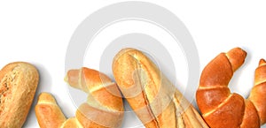 Fresh crispy baked bread banner panorama view
