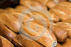 Fresh and crispy rolls. Delicious golden baguettes that smell wonderful! In the Mahane Yehuda market in Jerusalem.