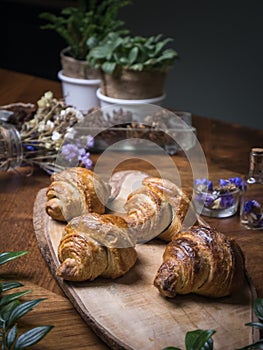 Fresh croissant a flaky, viennoiserie pastry.