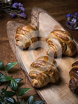 Fresh croissant a flaky, viennoiserie pastry.