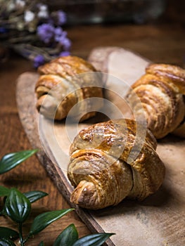 Fresh croissant a flaky, viennoiserie pastry.