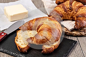 Fresh croissants with butter
