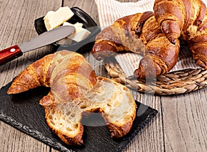 Fresh croissants with butter