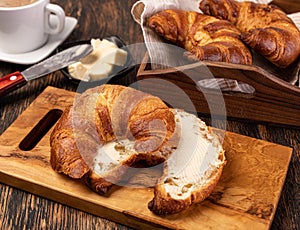 Fresh croissants with butter