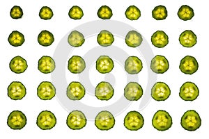 Fresh Cucumber on a row on white background