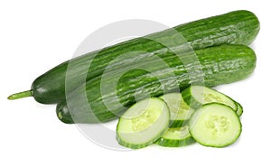 fresh cucumber slices isolated on white background