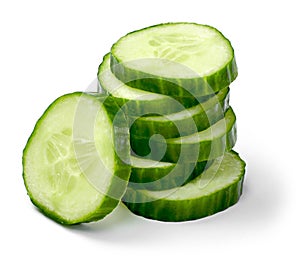 Fresh cucumber slices, on white background