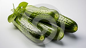 Fresh Cucumbers With Lush Leaves on Neutral Backdrop