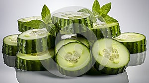 Fresh Cucumbers With Lush Leaves on Neutral Backdrop