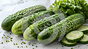 Fresh Cucumbers With Lush Leaves on Neutral Backdrop