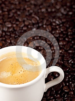 Fresh cup of dark roasted coffee