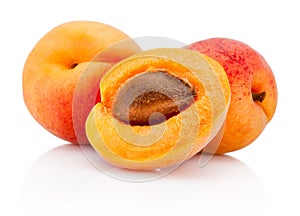 Fresh cut apricot fruits isolated on white background