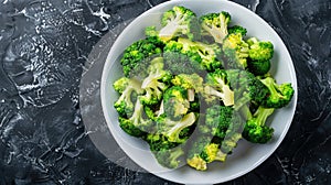 Fresh cut broccoli florets on a white plate