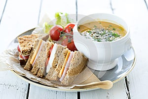 Fresh cut sandwich bowl of vegetable soup