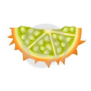 Fresh cut sliced yellow kiwano fruit isolated on white background. Summer fruits for healthy lifestyle. Organic fruit