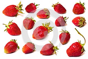 The fresh cut strawberries set on a white