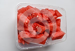 Fresh cut watermelon on transparant box