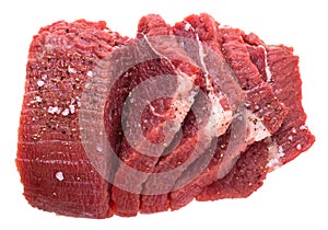 Fresh cuts of raw beef meat with spices