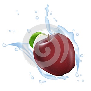 Fresh 3d realistic apple with water milk yogurt splash drops isolated on a white background. Packaging template. Realistic organic