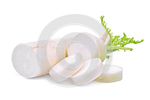 Fresh daikon radish with slice isolated on the white