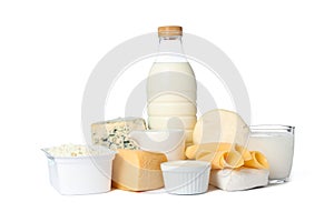 Fresh dairy products isolated on white background