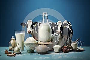 Fresh dairy products are made from cow\'s milk. World Milk Day concept