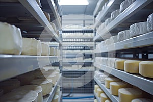 fresh dairy products organized in an industrial cooling unit