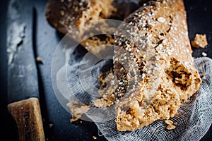 Fresh dark baguette.