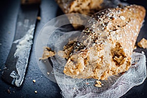 Fresh dark baguette.